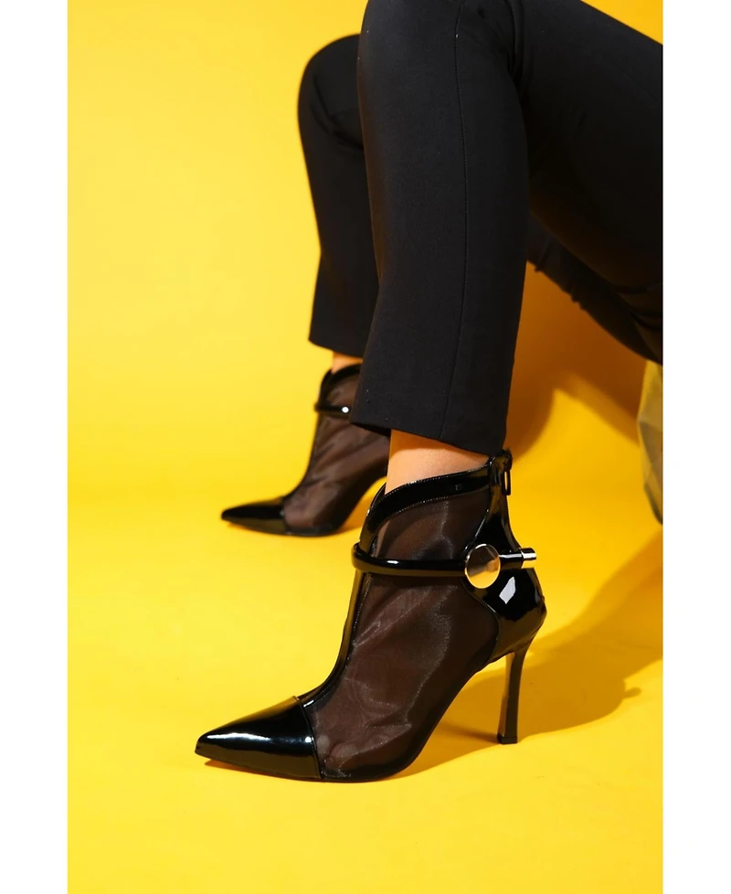 Prologue Shoes Grove Patent Back Zip High Heel Mesh Boot (Women)