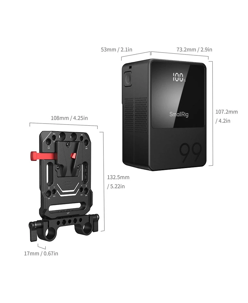 SmallRig VB99 Mini Rechargeable V-Mount Battery with 15mm Dual Rod Clamp Battery Plate
