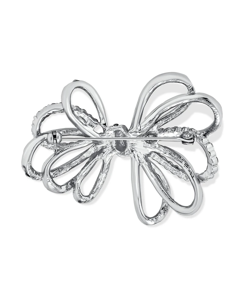 Bling Jewelry Set of 2 Large Holiday Crystal Bow Brooch Pin Silver Gold Plated