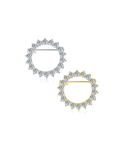 Bling Jewelry Set of 2 Marquise Cz Circle Brooch Pin Gold Silver Plated