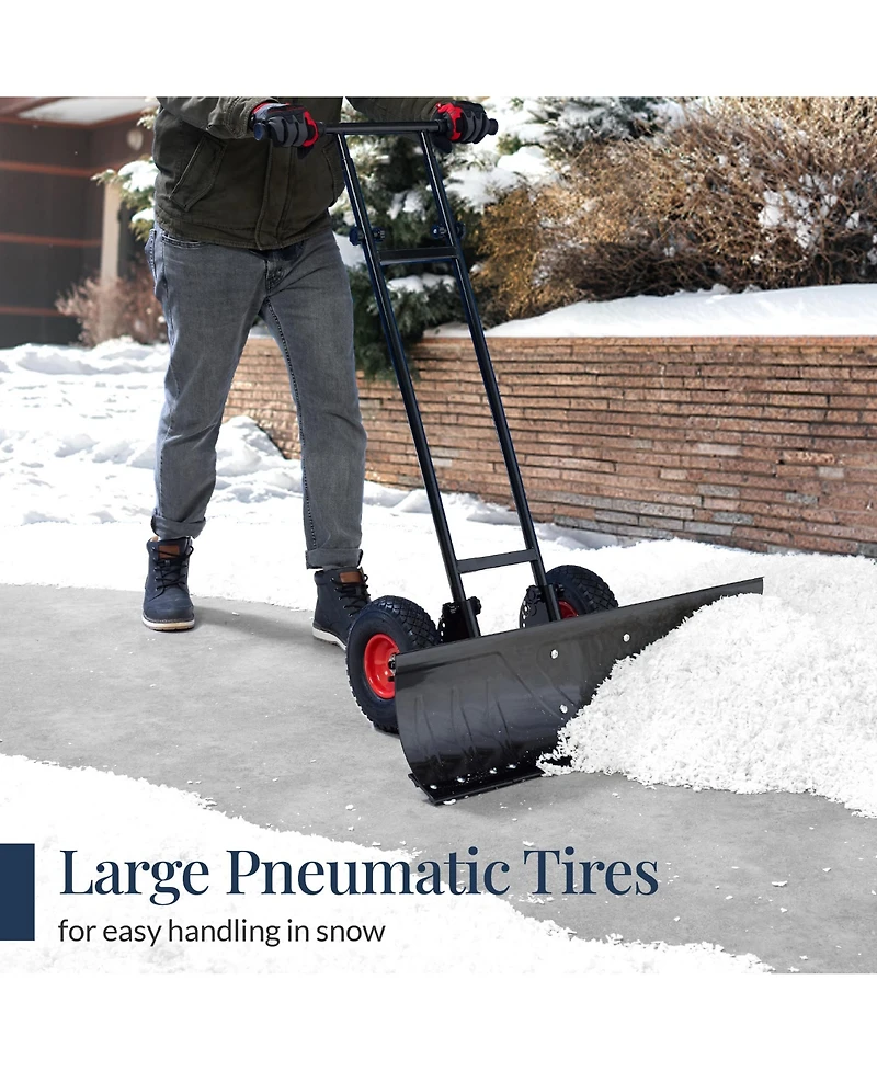 Best Choice Products 36in Hand Snow Pusher w/ 2 Wheels, Adjustable Handle, Blade Angle, Reflective Tape