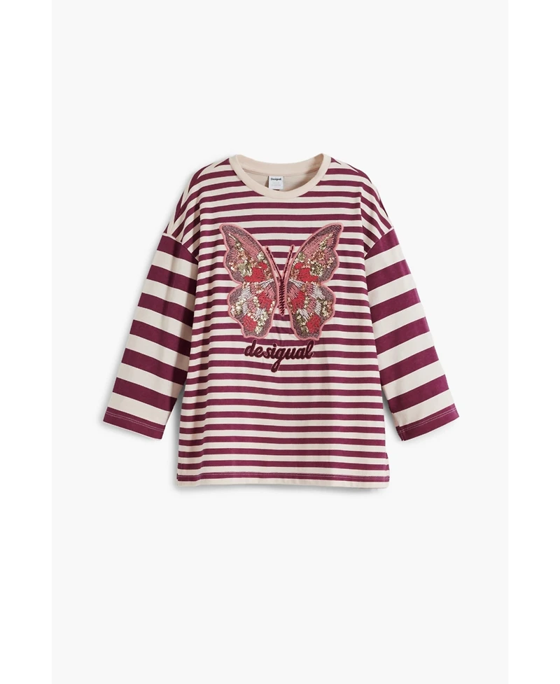 Desigual Girls Girls's Striped butterfly T-shirt with beads