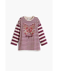 Desigual Girls Girls's Striped butterfly T-shirt with beads