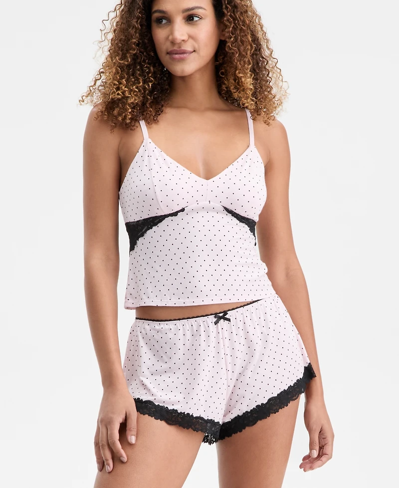 I.n.c. International Concepts Women's Knit Lace-Trim Short Pajama Set, Exclusively at Macy's