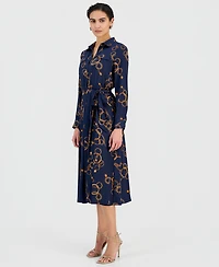 T Tahari Women's Printed Belted Midi Dress