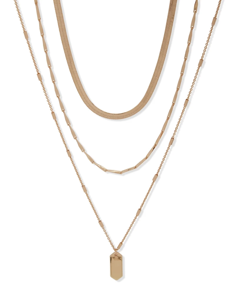Nine West Gold-Tone Three-Row Extendable Drop Pendant Necklace