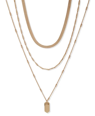 Nine West Gold-Tone Three-Row Extendable Drop Pendant Necklace