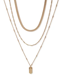 Nine West Gold-Tone Three-Row Extendable Drop Pendant Necklace