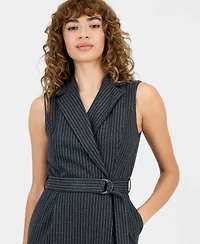 Calvin Klein Women's Pinstriped Notched Collar Jumpsuit