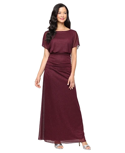 Sl Fashions Petite Long Glitter Round Neck Mesh Dress