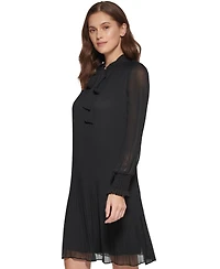 Dkny Women's Chiffon Pleated Tie Collar Shift Dress