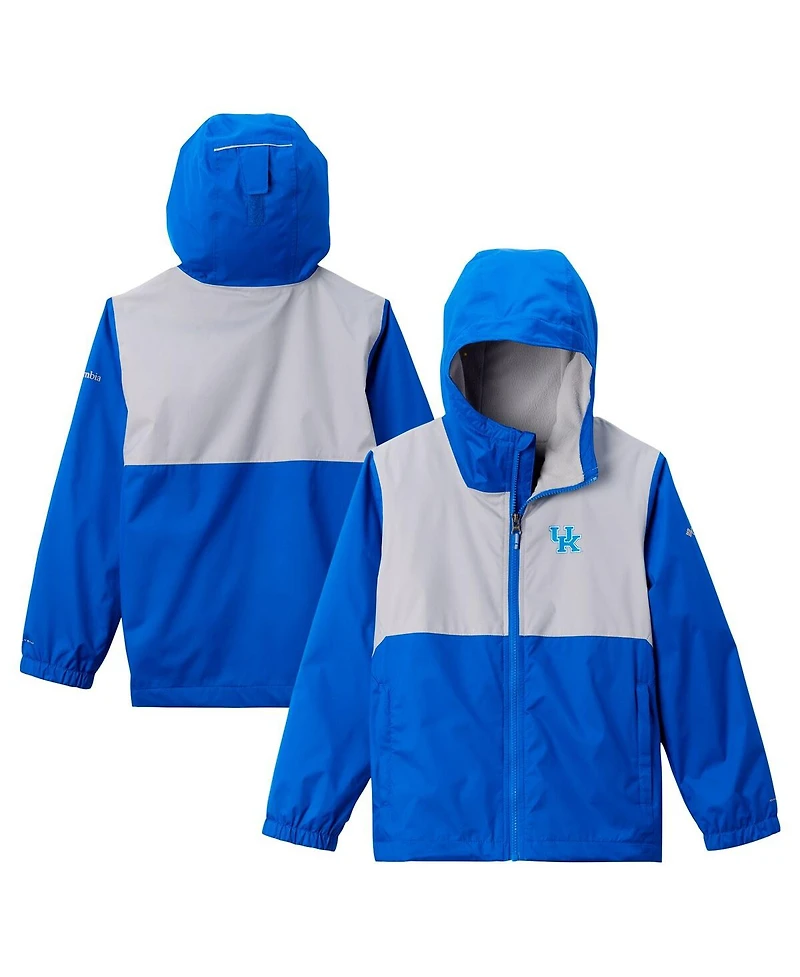 Columbia Big Boys and Girls Royal Kentucky Wildcats Rainy Fields Lined Omni-Tech Full-Zip Hoodie Jacket