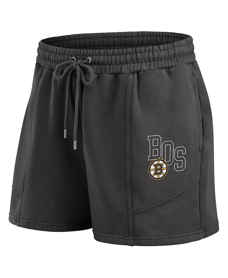 Wear by Erin Andrews Women's 2-Piece Black Boston Bruins Washed Fleece Sweatshirt and Shorts Lounge Set