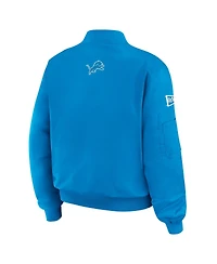 Wear by Erin Andrews Women's Blue Detroit Lions Patch Full-Zip Bomber Jacket