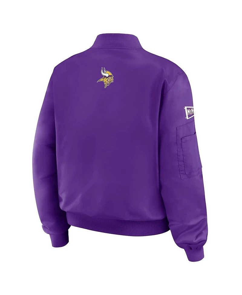 Wear by Erin Andrews Women's Purple Minnesota Vikings Patch Full-Zip Bomber Jacket