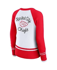 Wear by Erin Andrews Women's White/Red Kansas City Chiefs Color Block Raglan Sweater