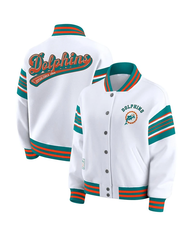 Wear by Erin Andrews Women's White Miami Dolphins Full-Snap Fleece Sweatshirt Jacket