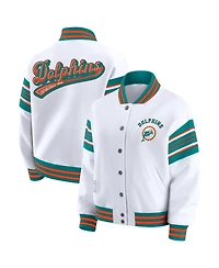 Wear by Erin Andrews Women's White Miami Dolphins Full-Snap Fleece Sweatshirt Jacket