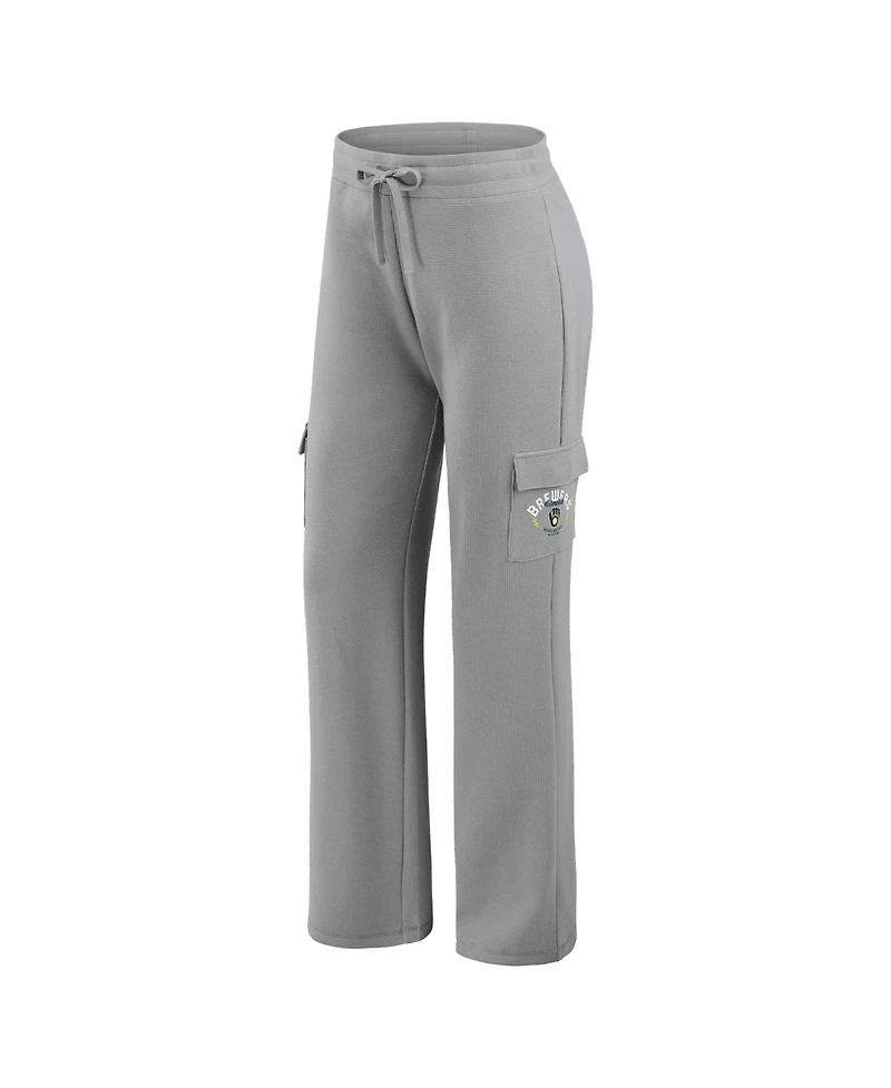 Wear by Erin Andrews Women's 2-Piece Gray Milwaukee Brewers Waffle-Knit Long-Sleeve Hoodie and Lounge Pant Set