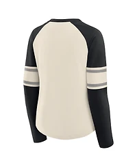Fanatics Women's Cream/Black Las Vegas Raiders Hometown Gridiron Hero Raglan Lace-Up V-Neck Long Sleeve T-Shirt