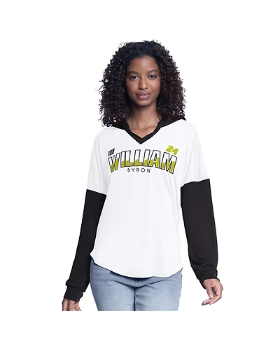 G-iii 4Her by Carl Banks Women's White/Black William Byron Bench Player Oversized Long Sleeve Hoodie V-Neck T-Shirt