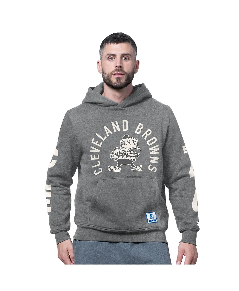 Starter Men's Charcoal Cleveland Browns Handoff Vintage Logo Fleece Hoodie Sweatshirt