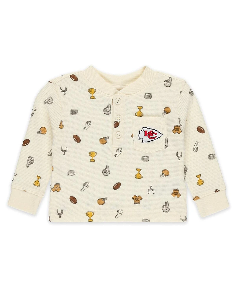 Wear by Erin Andrews Baby Boys and Girls 2-Piece Cream Kansas City Chiefs Waffle-Knit Sleep Set