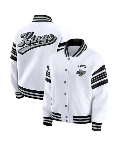 Wear by Erin Andrews Women's White/Black Los Angeles Kings Full-Snap Fleece Sweatshirt Jacket