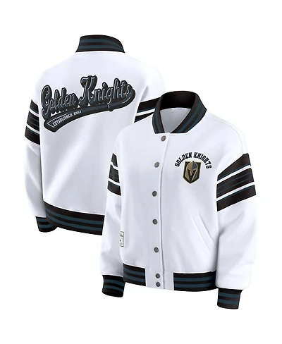 Wear by Erin Andrews Women's White/Black Vegas Golden Knights Full-Snap Fleece Sweatshirt Jacket