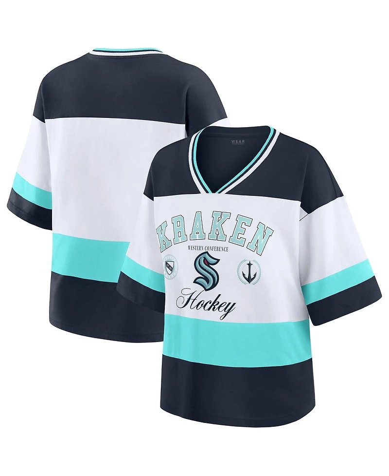 Wear by Erin Andrews Women's Deep Sea Black/White Seattle Kraken Football T-Shirt