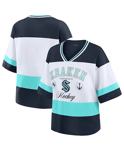 Wear by Erin Andrews Women's Deep Sea Black/White Seattle Kraken Football T-Shirt