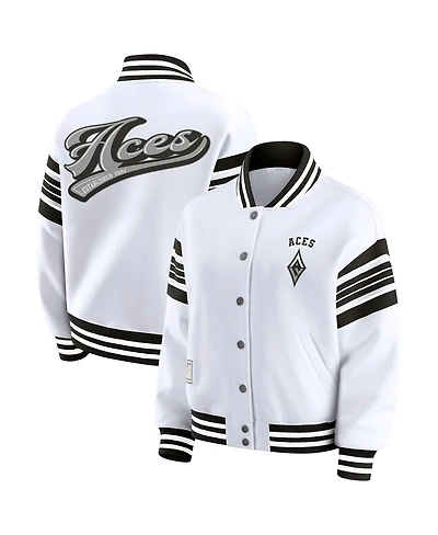 Wear by Erin Andrews Women's White/Black Las Vegas Aces Full-Snap Fleece Sweatshirt Jacket