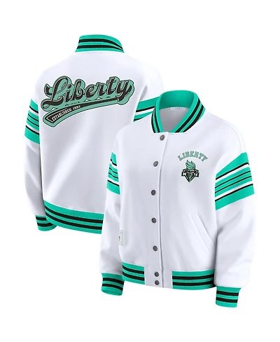 Wear by Erin Andrews Women's White/Mint New York Liberty Full-Snap Fleece Sweatshirt Jacket