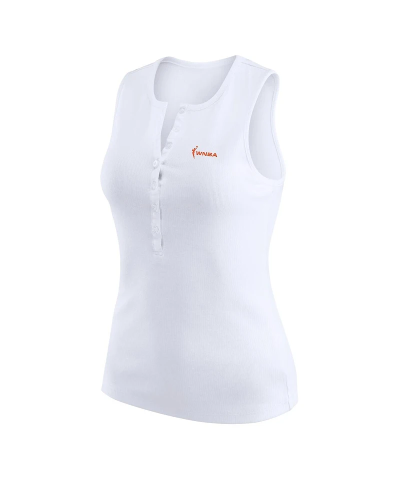 Wear by Erin Andrews Women's White Wnba Gear Rib-Knit Henley Tank Top