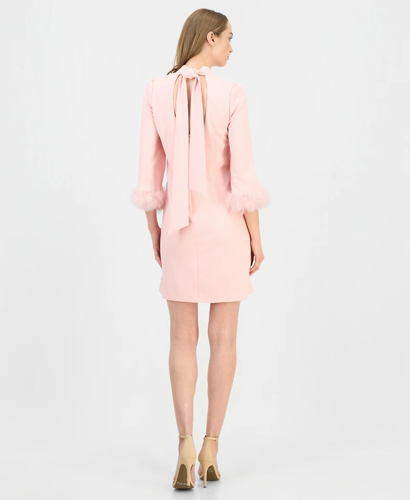 Anne Klein Women's Mock Neck Tie-Back Feather-Cuff Dress