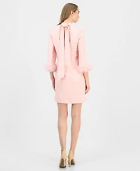 Anne Klein Women's Mock Neck Tie-Back Feather-Cuff Dress