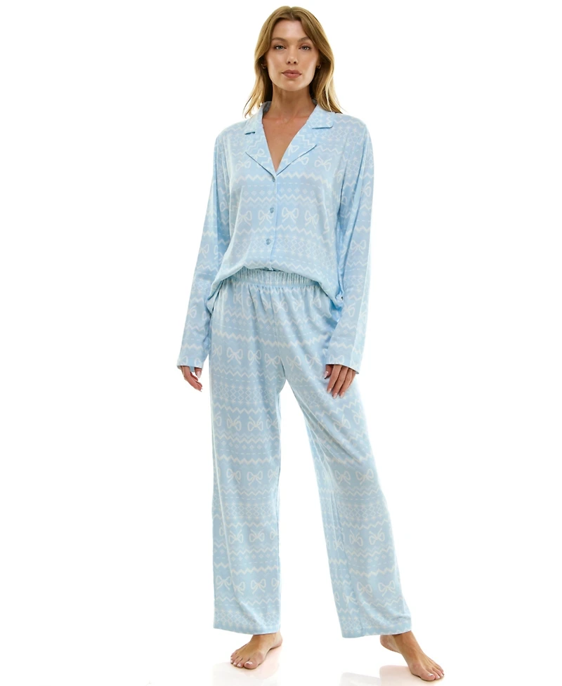 Sincerely Jules Women's Long Sleeve Top and Bottom 2-Piece Notch Collar Set