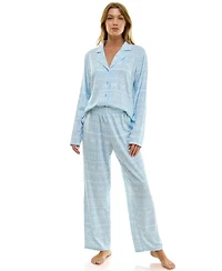 Sincerely Jules Women's Long Sleeve Top and Bottom 2-Piece Notch Collar Set