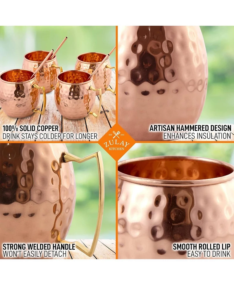 Zulay Kitchen Copper Mugs Moscow Mule Set Of 4 - 16oz