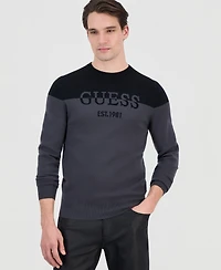 Guess Men's Kantu Two-Tone Crewneck Logo Sweater