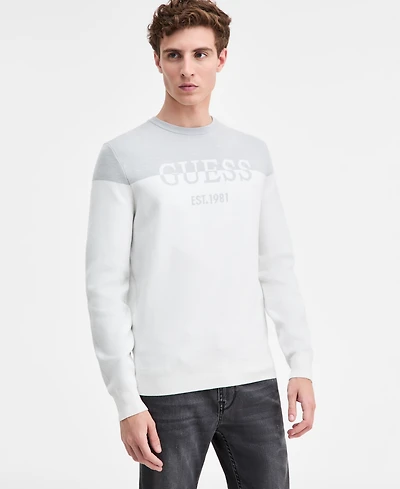 Guess Men's Kantu Two-Tone Crewneck Logo Sweater