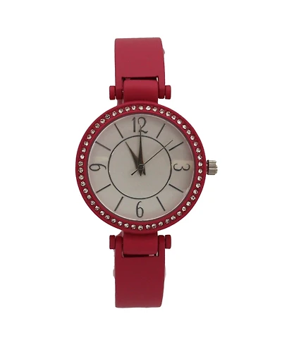 Hot Pink Solid Colors And Rhinestone Detail Bangle Watch