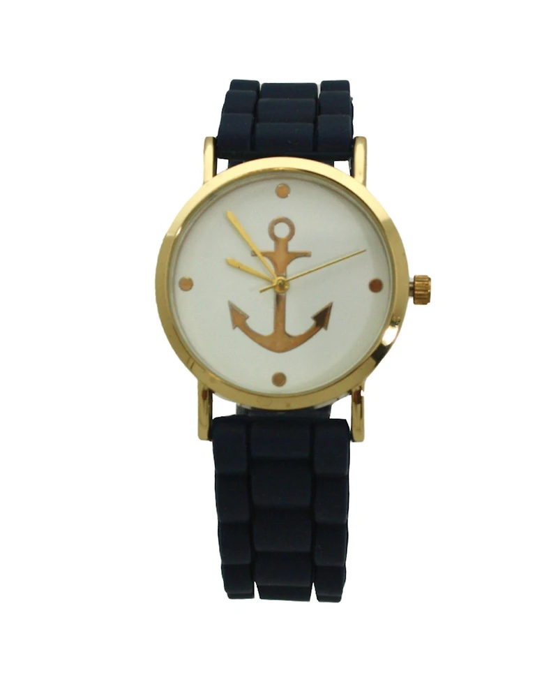 Navy Anchor Emblem Silicone Band Watch