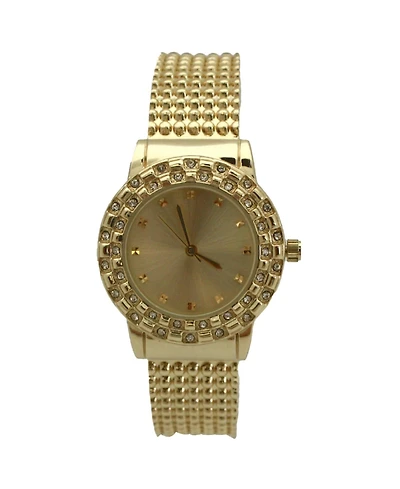 Gold Thick Bangle Watch With Rhinestone Details