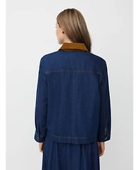 Masai Copenhagen Women's Long Sleeve Velvet Collared Denim Jacket
