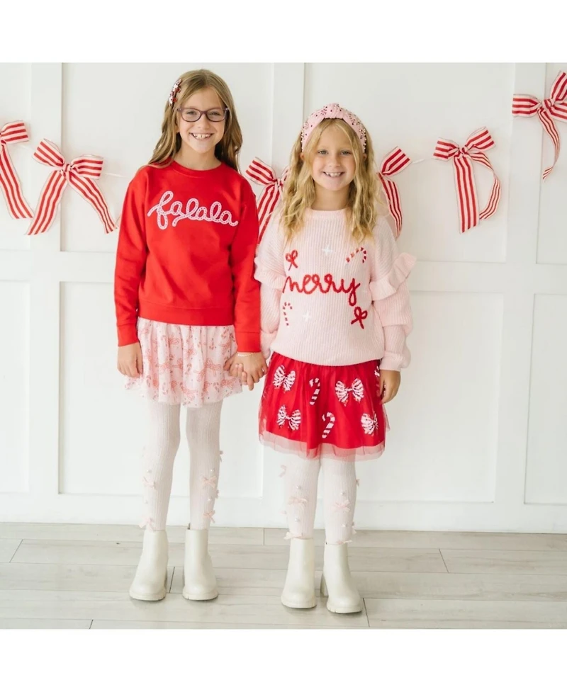 Sweet Wink Baby Girls Candy Cane Bow Printed Christmas Tutu Skirt