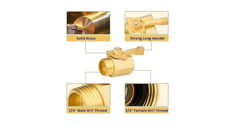 Twinkle Star Brass Shut Off Valve Garden Hose Heavy Duty Connector
