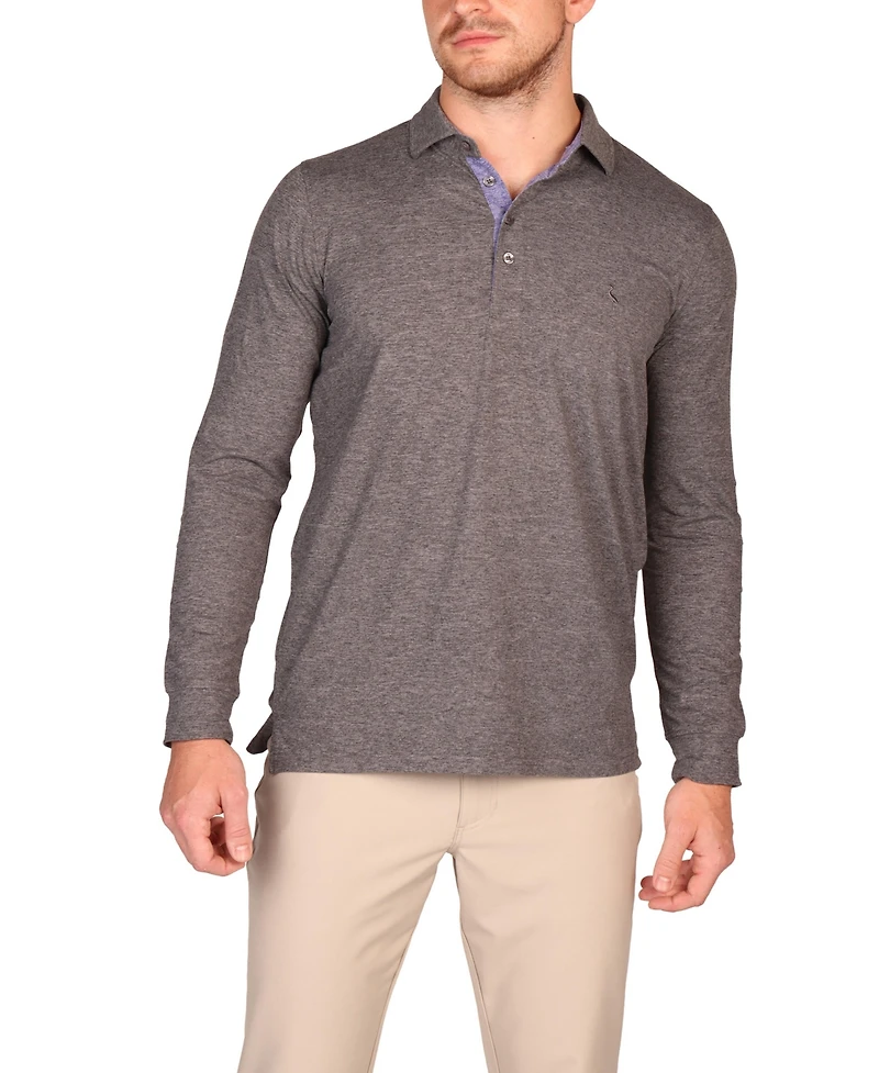 Tailorbyrd Men's Brushed Melange Super Soft Long Sleeve Polo