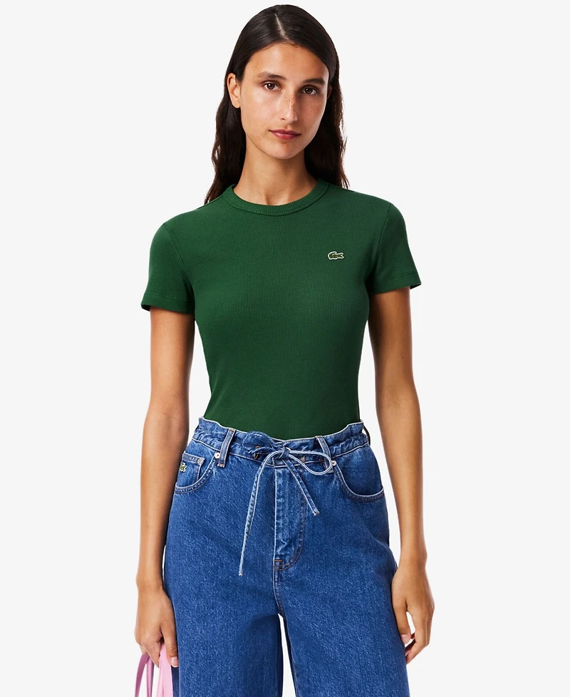 Lacoste Usa Women's Cotton Slim-Fit Crewneck Tee