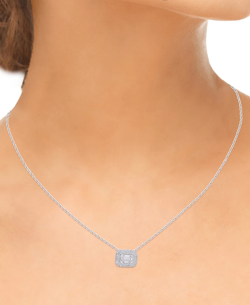 Macy's Round (0.53 ct. t.w.) and Baguette (0.47 ct. t.w.) Diamond Pendant Necklace in 14K White Gold